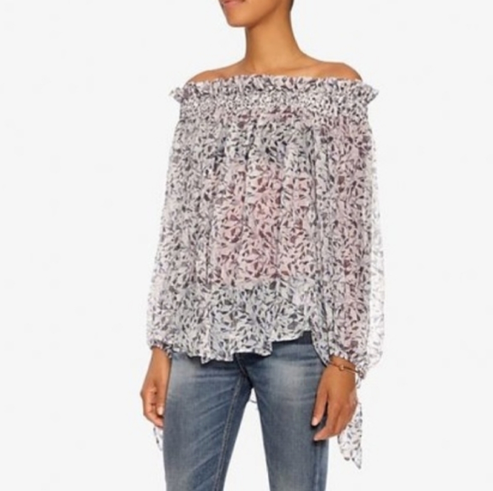 Caroline Constas for INTERMIX Floral Off-Shoulder Blouse - Pink and Blue